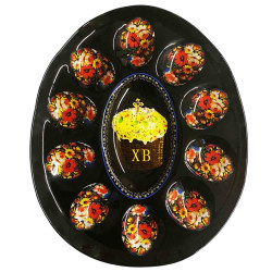 Skleněný podnos na 10 velikonočních vajec Velikonoce, Žostovo 24,5 × 21 cm