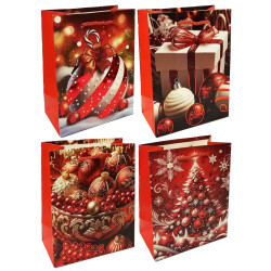 Dárková taška, „Stromeček, vánoční koule, dárek“, červené 23cm×18cm,