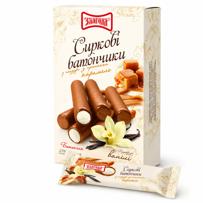 detail Tvarohové tyčinky s příchutí vanilky v karamelové polevě 120g Zlagoda