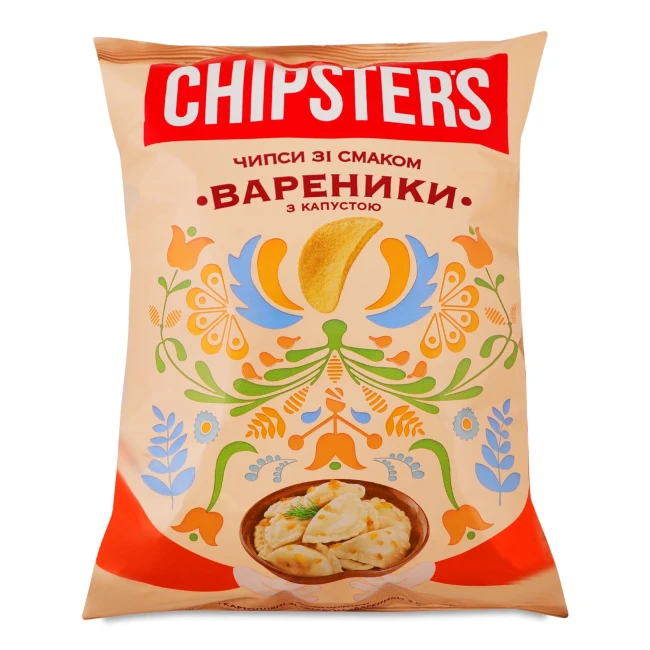 detail Bramborové chipsy s příchutí Varenyky se zelím 100g Chipsters