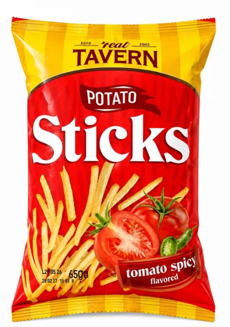 detail Slaná bramborová tyčinka s příchutí „Tomato Spicy“ 65g TM „Flint Tavern“