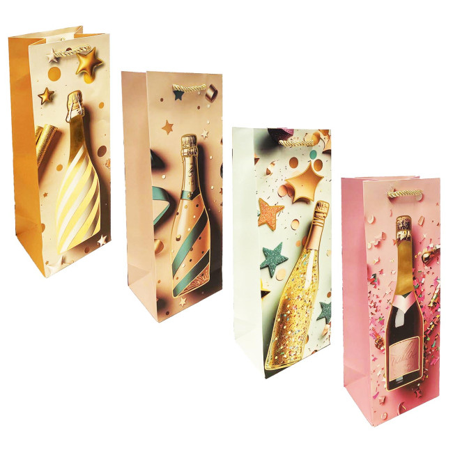 detail Dárková taška na láhev „Šampaňské a hvězdičky“, 36×13cm
