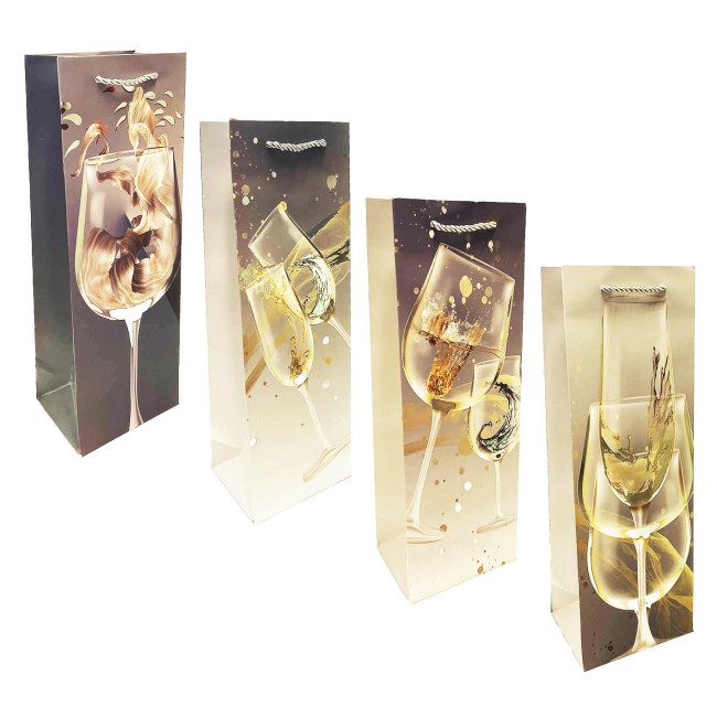 detail Dárková taška na láhev „Skleničky se zlatem“, 36×13cm