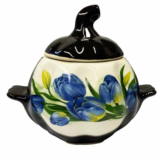 detail Keramický hrnec Modré tulipány 0,75l