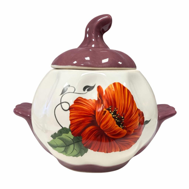 detail Keramický hrnec „Červené květy“ 0,75l